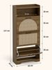 FiveWillowise Schuhschrank mit Rattan-Finish, 3 Türen & offenem Bereich, Braun, 60 × 24 × 137 cm (1-St) mit verstellbaren Fächern, ideal für Diele, Wohnzimmer und Flur Bild 2