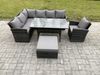 Fimous 8 Sitzer Outdoor Rattan Gartenmöbel-Set mit Rechteckiger Esstisch Großer Fußhocker Sesseln Dunkelgrau gemischt Bild 2