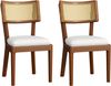 2er Set Esszimmerstühle H 88 x T 58 x B 50 cm aus Massivholz mit Rattan-Rücken & Leinenkissen, Walnuss Bild 5