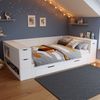 Holzbett, Kinderbett, Stauraumbett 140x200 cm, Daybed,Multifunktionales Stauraumbett mit Schubladen, Regalen und Stauschränken, mit Nachttischen, für Jugendliche geeignet, ohne Matratze, weiß Bild 2