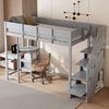 Hochbett 90x200 cm Kinderbett aus massivem Kiefernholz mit Stauraum,Treppe & Ablageregal,platzsparend,sicher,Grau Bild 2