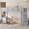 Hochbett 90x200 cm Kinderbett aus massivem Kiefernholz mit Stauraum,Treppe & Ablageregal,platzsparend,sicher,Grau Bild 3