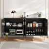 Sideboard Schwarz, 152x40x75 cm mit Wellendesign & goldenen Akzenten Bild 3