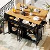 Servierwagen Küchenwagen Kücheninsel ausziehbar Sideboard mit Glas-Türen Schublade Regale Rollwagen Barwagen,Schwarz Bild 3