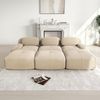 Flieks Modulares Cord Sofa 3-Sitzer mit 3x Hocker, Cloud Sofa rahmenlos, bodennah mit tiefer Sitzfläche, auch als Schlafsofa nutzbar, Beige Bild 2