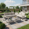 Merax Gartenlounge-Set 6 Teilig, Balkonmöbelset mit 2 Gartentisch für 6 Personen, Gartensofa mit Ecksofa & Stuhl, Couchtisch Kunststoffplatte, Beige + Khaki Bild 2