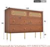 Kommode B120 x T40 x H90 cm in Nussbaumoptik mit 6 Schubladen und Rattan-Details Bild 5
