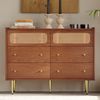 Kommode B120 x T40 x H90 cm in Nussbaumoptik mit 6 Schubladen und Rattan-Details Bild 3