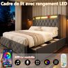 Flieks Polsterbett 140x190 mit LED & USB, Doppelbett mit 4 Schubladen, Kopfteil mit Einlegeböden & Stauraum, Samt, Grau Bild 3