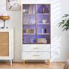 Glasvitrine Weiß mit teefarbenen Glastüren, 2 Schubladen, LED 16 Farben, verstellbaren Einlegeböden, goldenen Füßen, 150 cm Bild 5