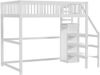 Hochbett Weiß 150kg Tragkraft Massivkiefer Sicherheitsleiter Mit Kleiderschrank 15 Lamellen Lattenrost Platzsparend Kinderzimmer Jugendzimmer Arbeitsbereich, 140x200cm Bild 4