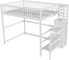 Hochbett Weiß 150kg Tragkraft Massivkiefer Sicherheitsleiter Mit Kleiderschrank 15 Lamellen Lattenrost Platzsparend Kinderzimmer Jugendzimmer Arbeitsbereich, 140x200cm Bild 5