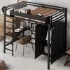 Merax 90x200cm Eisenbett, Etagenbett, Mit Tisch und Kleiderschrank, Reichlich Ablagefächer, Mit 5-stufiger Leiter, Schwarz Bild 3