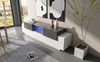 TV-Schrank 180 x 40 x 45 cm mit LED, Glasablagen und Schubladen, in Weiß/Grau mit Marmoroptik Bild 2