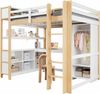 Hochbett, 140x200 cm, Regale, mehrere Ablagefächer, Schreibtisch, Kleiderschrank, ohne Matratze,Natur Bild 5