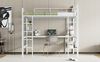 Bett 140x200 cm Hochbett mit Schreibtisch und Regal – weißes Metall, platzsparend und funktional Bild 4