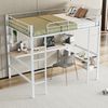 Bett 140x200 cm Hochbett mit Schreibtisch und Regal – weißes Metall, platzsparend und funktional Bild 3