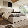 Polsterbett 160x200 cm mit Bettkasten und Matratze – hydraulisches Doppelbett aus Leinen in Beige Bild 2