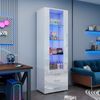LED-Vitrine 60×35×180 cm mit Hochglanzfront, Acryl-Tür, Glasböden & 3 Schubladen,Weiße Sammelvitrine Bild 2