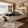 Polsterbett Leinen mit Stauraum, LED & USB-Anschluss, 90x200 cm, Beige, mit Matratze Bild 2