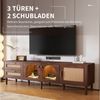 BlingBin TV-Schrank Holz-TV-Schrank, TV-Ständer, TV-Board, Fernsehtisch (1er Set, 1-St, mit 2 Rattan-Schubladen, 2 gewölbten Glastüren und 1 Rattan-Tür) für 80-Zoll-Fernseher, LED-Beleuchtung, bietet stilvolle Aufbewahrung Bild 3