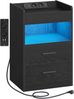 Nachttisch, Beistelltisch mit Tablett, Nachtschrank mit Ladefunktion & LED-Beleuchtung, 2 Schubladen, Modern, für Schlafzimmer, Wohnzimmer 35 x 40 x 64 cm, Schwarz Bild 2