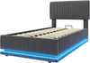 Polsterbett 90×200 cm mit LED, USB-C und höhenverstellbarem Kopfteil, Dunkelgrau, ohne Matratze Bild 4