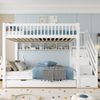 Etagenbett mit Kleiderschrank und Ausziehbett 90x200 cm Weiss Kiefer Stauraum Treppe 3 Betten Kinder Jugend Bild 4