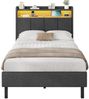 MSMASK Polsterbett mit integrierter LED-Beleuchtung und Ladestation, Stauraumbett (Ohne Matratze), Jugendbett Einzelbett mit Holzlattenrost, 90x200 cm Bild 3