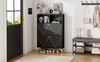 Schuhschrank 80x25x117 cm, 4 Klapptüren & 8 Ablagen, Schwarz MDF mit goldenen Metallakzenten Bild 3