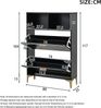 Schuhschrank 80x25x117 cm, 4 Klapptüren & 8 Ablagen, Schwarz MDF mit goldenen Metallakzenten Bild 5
