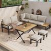 Merax Gartenlounge-Set 6-teilig, Gartenmöbel-Set 7 Personen, Gartensofa mit Ablage, Balkonmöbelset Gartengarnitur Terassenmöbelset mit Kissen, Beige Bild 2