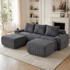 Modulares 3-Sitzer Cordsofa m. 2 Hockern, Getränkehalter, Tasche, Dunkelgrau Bild 1