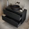 Badplaats Waschtischunterschrank Florence 80 x 46 cm – Matt Schwarz – Hängender Unterschrank mit 2 Schubladen und schwarzen Griffen Bild 3