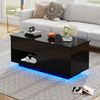 Couchtisch 100×50×55 cm, höhenverstellbar, LED-Beleuchtung, Hochglanz Schwarz, moderner Wohnzimmertisch Bild 4