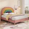 Ulife Kinderbett Polsterbett Jugendbett mit höhenverstellbarem Kopfteil Regenbogen-Samt, Holzlattenunterstützung,140 x 200 cm Bild 5