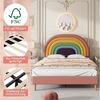Ulife Kinderbett Polsterbett Jugendbett mit höhenverstellbarem Kopfteil Regenbogen-Samt, Holzlattenunterstützung,140 x 200 cm Bild 2