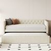 Schlafsofa, Samt mit Ausziehfunktion & Lattenrost, 90x200 cm, Beige, ohne Matratze Bild 2