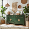 Chinesisches Sideboard Grün Krokodilgrün Messingbeschlag vintage schlicht Schrank Kommode Kolonial-Stil Antik-Stil Lowboard asiatisch orientalisch Fernost shabby-chic Landhaus Bild 4