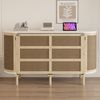 Merax Schrankbett 140 x 200 cm, Holzbett, Jugendbett, Wandbett mit Lattenrost, Wandklappbett, vertikales schrankbett mit Lattenrost, mit Staufächern, Rattan-Design, Holzfarbe Bild 3
