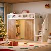 Hochbett Kinderbett 90×200 cm,Massivholz & MDF, Kleiderschrank mit App-gesteuerter LED-Leiste, Treppe mit Stauraum,Weiß & Eiche Bild 5
