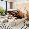 Kinderbett 140×200 cm aus Samt-Stoff mit LED-Licht und Stauraum, beige Bild 3