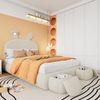 Kinderbett 140×200 cm aus Samt-Stoff mit LED-Licht und Stauraum, beige Bild 2
