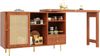 Tisch 107/187x40x71,4/76 cm, drehbar und erweiterbar, MDF in Braun mit Rattantüren Bild 2