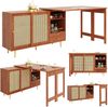 Tisch 107/187x40x71,4/76 cm, drehbar und erweiterbar, MDF in Braun mit Rattantüren Bild 4