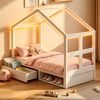 Holzbett 90×190 cm, mit Schubladen und kleinem Schuhschrank, mit mehrfarbiger LED-Beleuchtung, Lattenrost, Einzelbett, Jugendbett, Weiß Bild 2