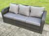 Fimous Patio Garten Dining Set Rattan Möbel Lounge Sofa Höhenverstellbarer steigender Hubtisch mit Beistelltisch 2 Kleine Fußhocker Dunkelgrau gemischt Bild 4