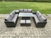 Fimous Patio Garten Dining Set Rattan Möbel Lounge Sofa Höhenverstellbarer steigender Hubtisch mit Beistelltisch 2 Kleine Fußhocker Dunkelgrau gemischt Bild 2
