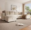 Modulares U-Sofa, Samt mit Stauraum & frei kombinierbaren Modulen, 261x132,5x85 cm, Beige Bild 2