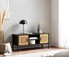 Lowboard Schwarz Eiche Wiener Geflecht 110x48x40cm TV-Kommode mit Türen Rattan Bild 3